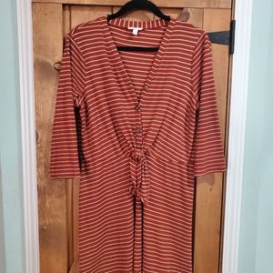 Charming Charlie striped waffle front knot dress